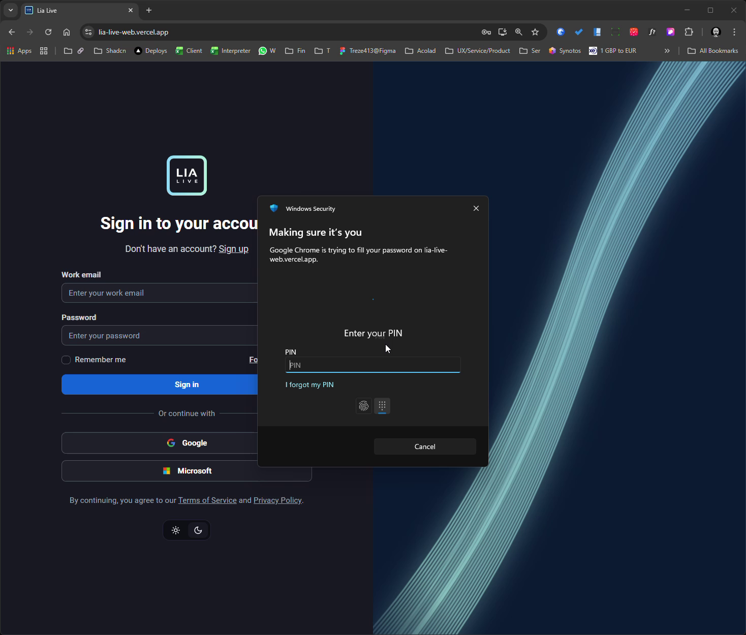 Lia Live client interface — active session