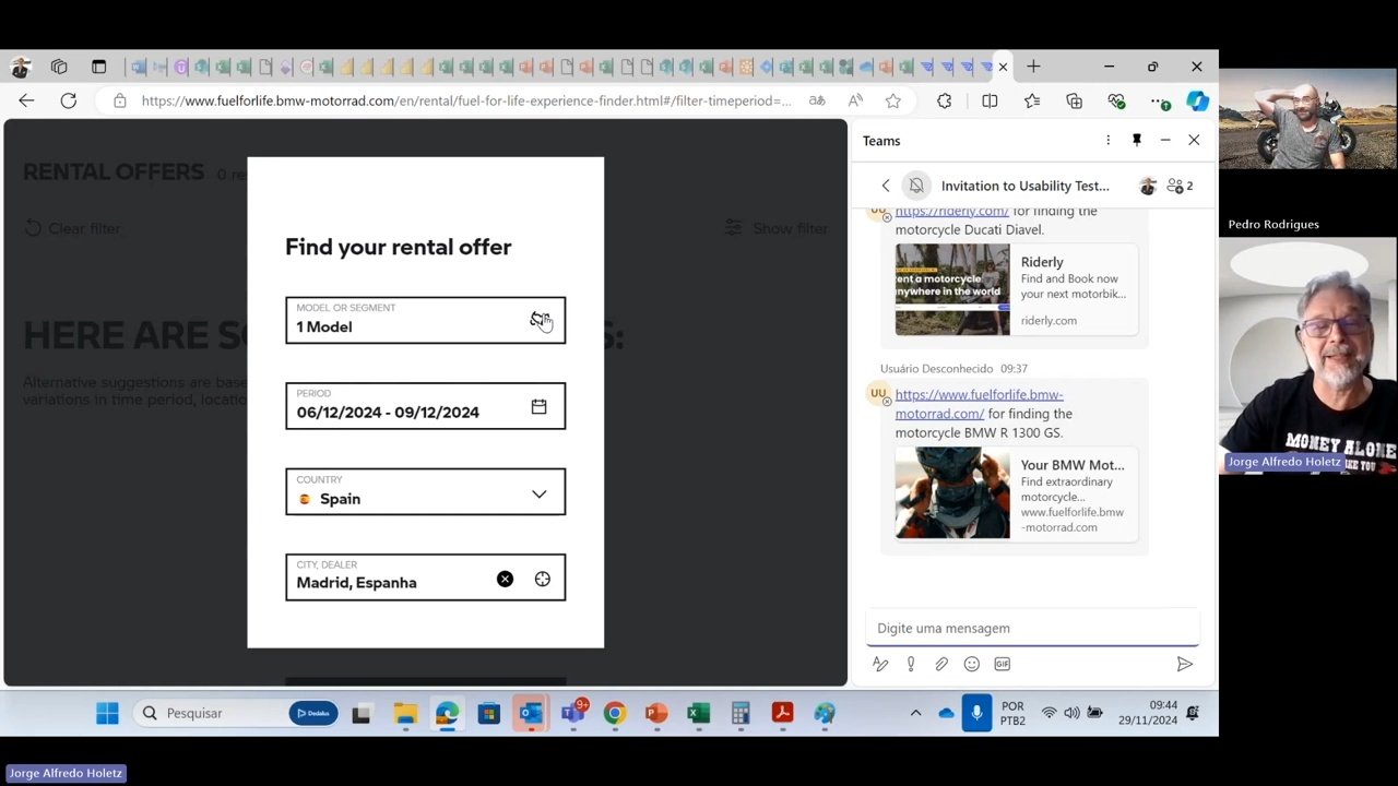 Competitive usability evaluation session at BMW Motorrad Rent A Ride