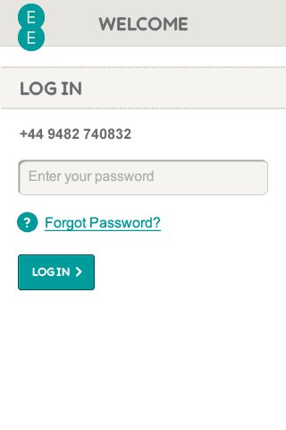 EE Android app login screen