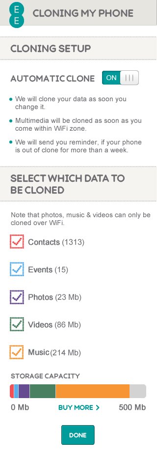 EE Android app set clone screen