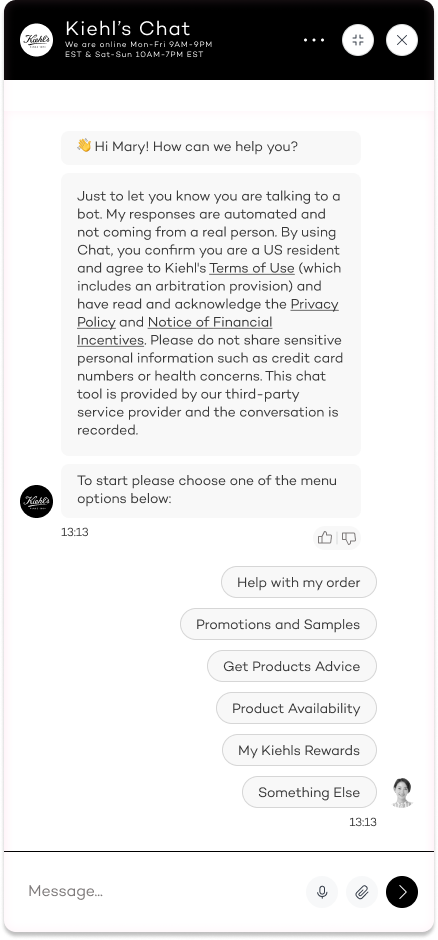 L'Oréal AI Chatbot prototype screen 2