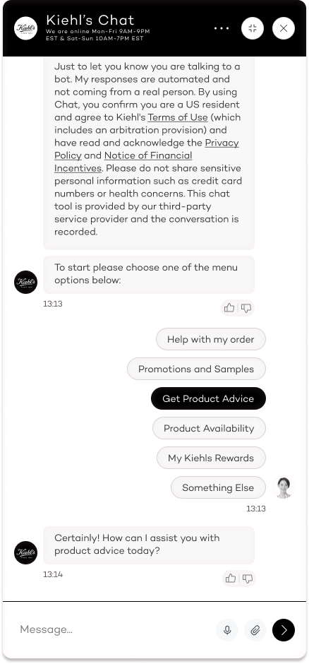 L'Oréal AI Chatbot prototype screen 3