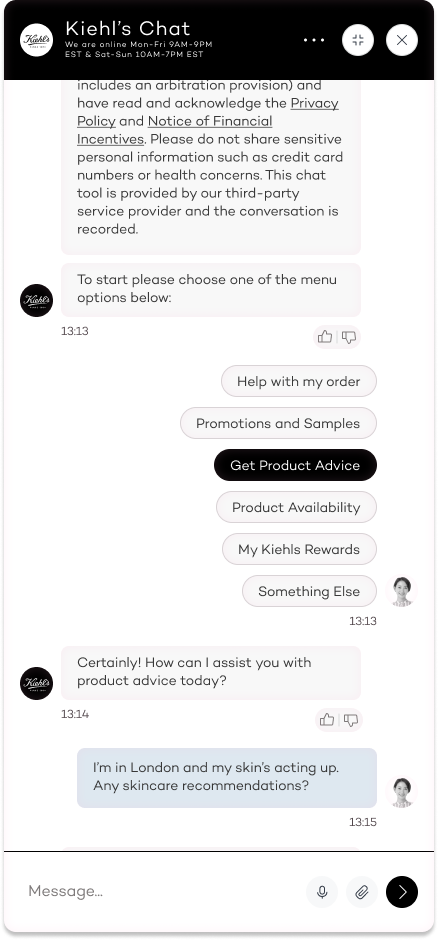L'Oréal AI Chatbot prototype screen 4
