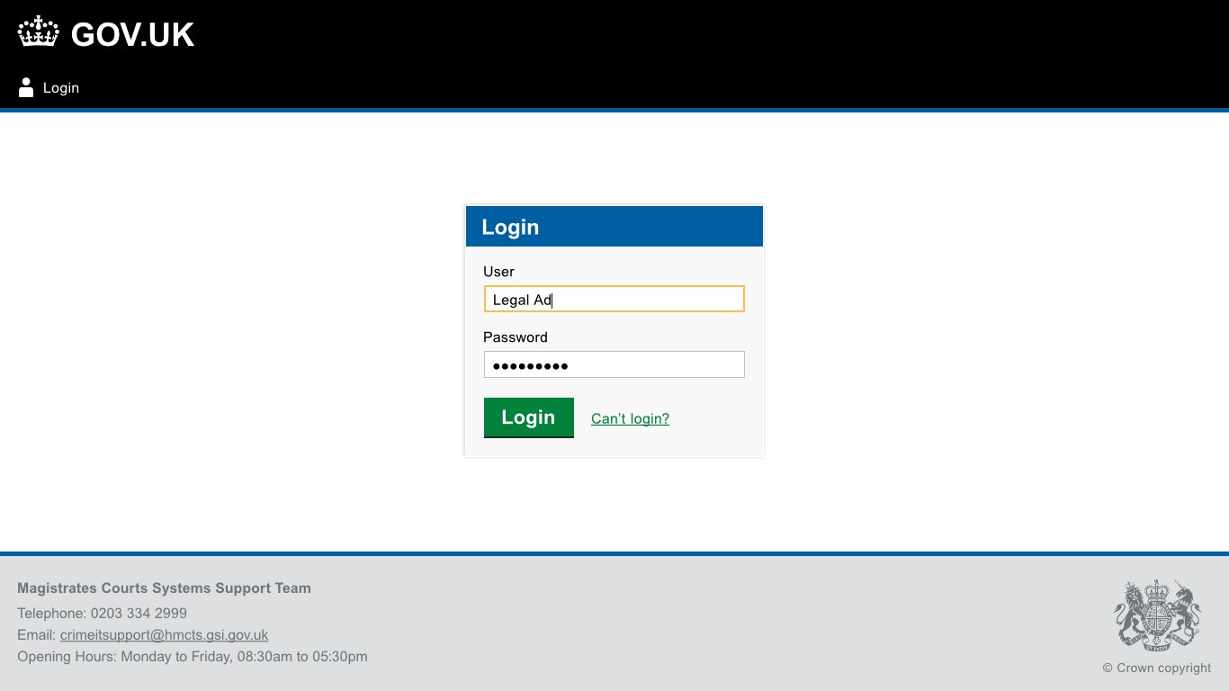 Magistrates Courts Systems screen 1