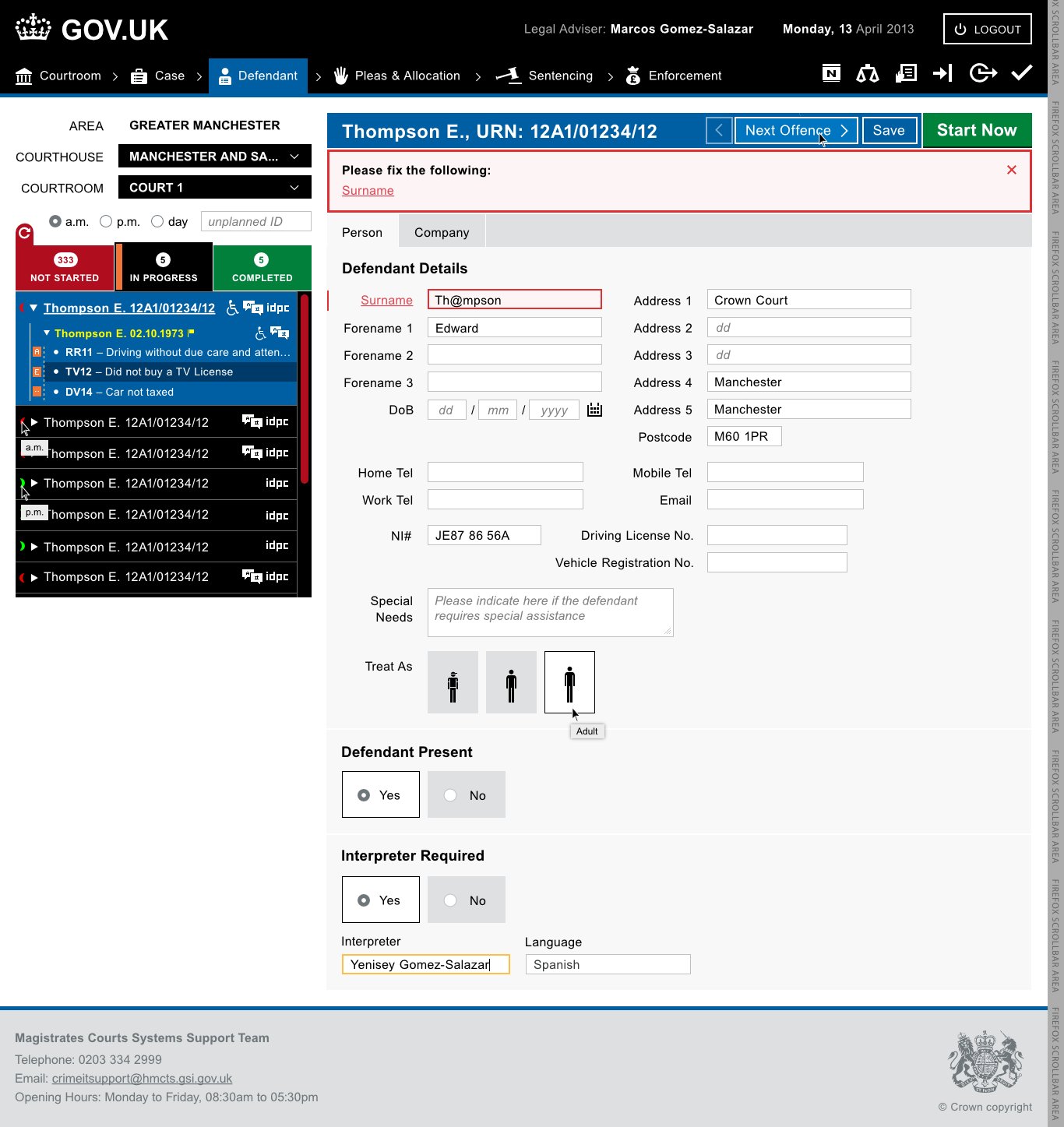 Magistrates Courts Systems screen 5