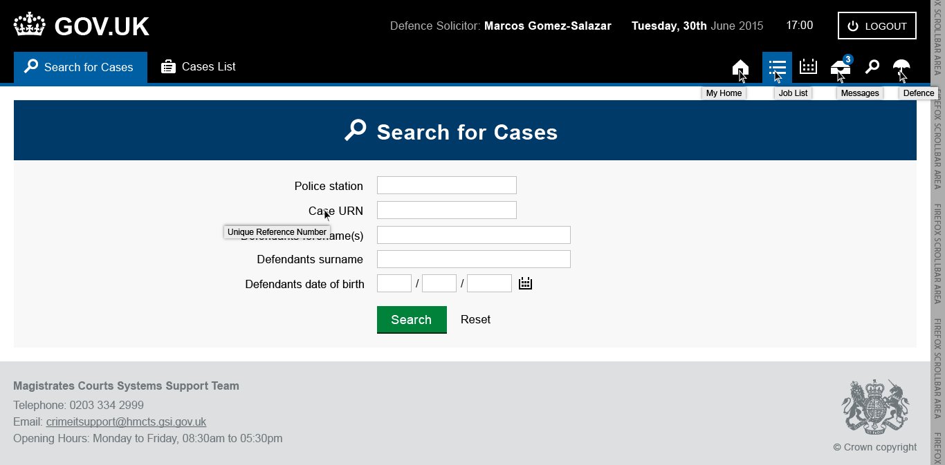 Defence Solicitor My Cases screen 1