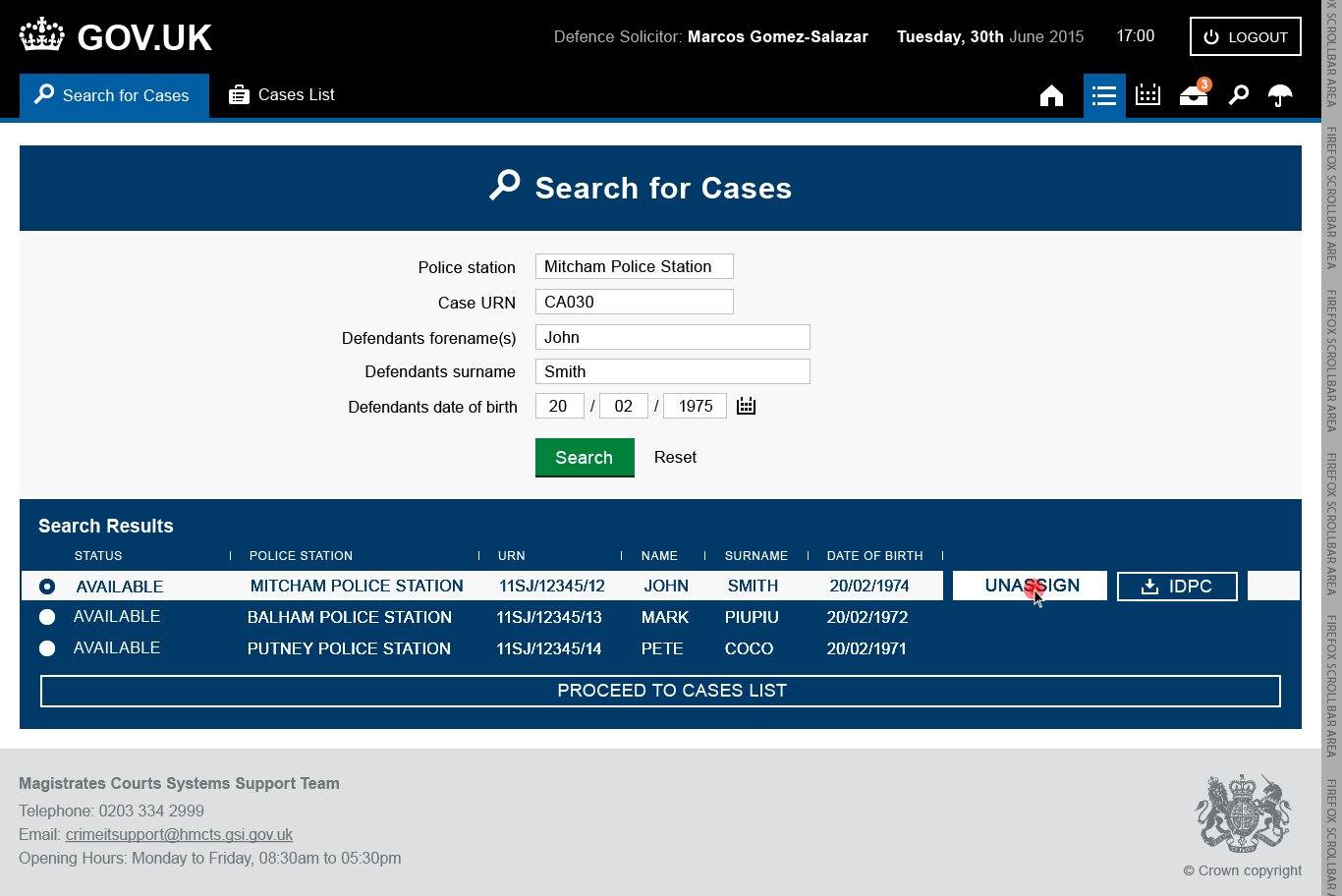 Defence Solicitor My Cases screen 5