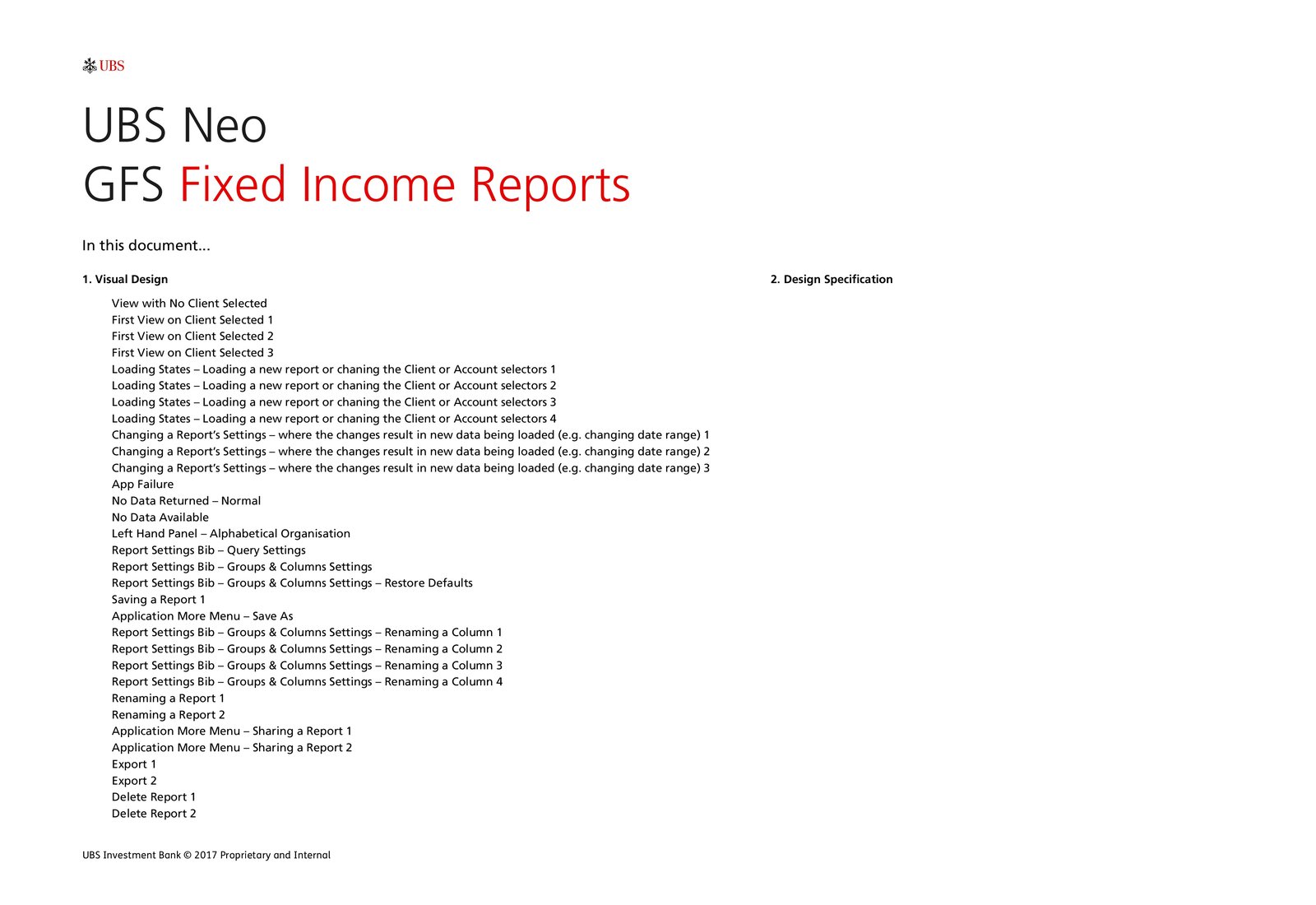 UBS Neo Fixed Income Reports Dashboard