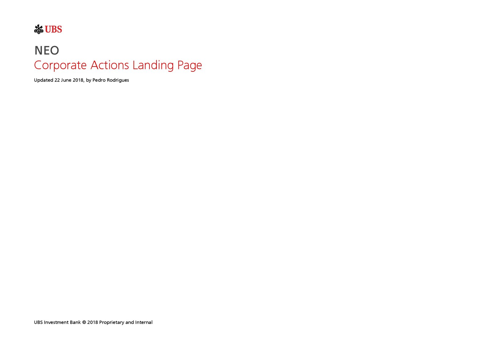 UBS Neo Corporate Actions Landing Page