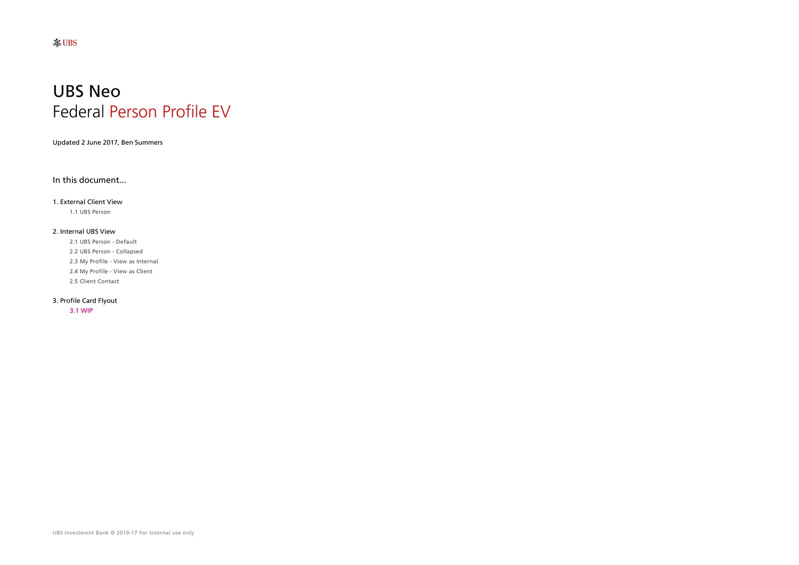 UBS Neo Personal Profile